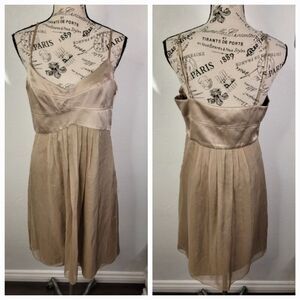 SEDUCE Slip Mini Slip Dress Womens Sz 12 Tan 100% Silk Empire Waist Pleated
